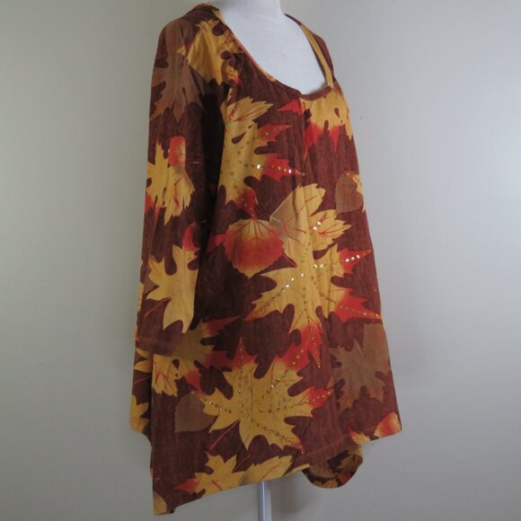 Collections Ect. Embellished Leaf Print 3/4-Sleeve Pullover Top Size XXL (C1317) - Picture 3 of 6